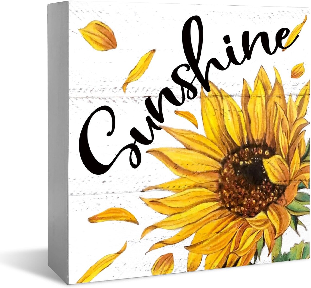 Sunflower Decor Wood Box Sign Desk Decor, Sunflower Decorations for Party, Sunflower Kitchen Decor, Living Room Bedroom Shelf Table Decoration 5 x 5 Inches
